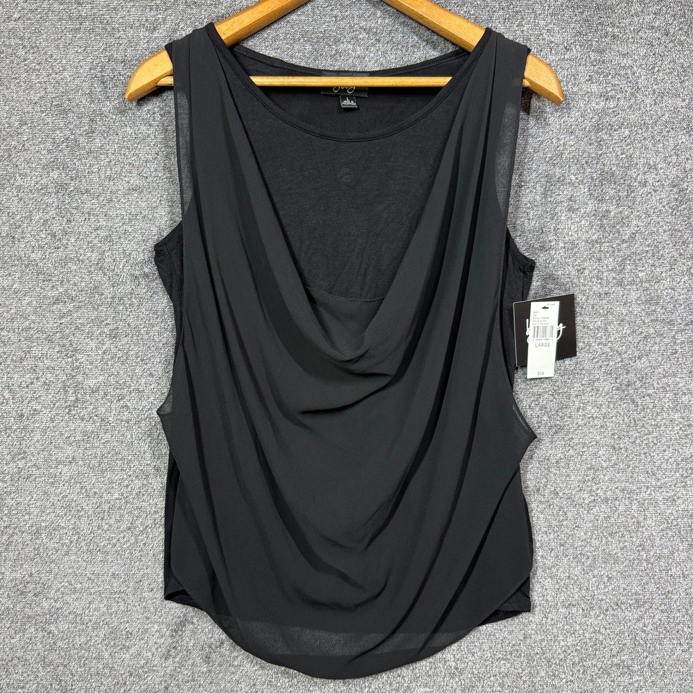 NWT By & Bay Top‎ Womens L Black Cowl Neck Draped Layered Chiffon Tank